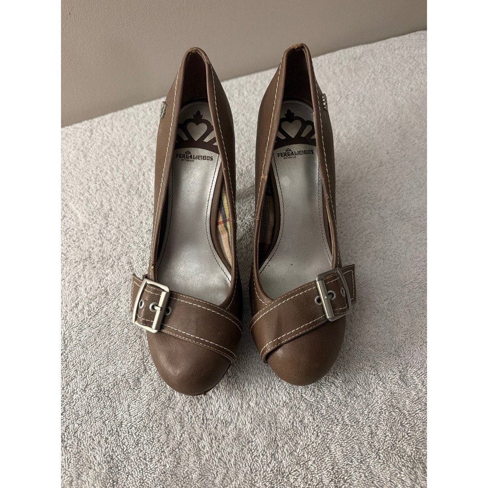 Fergalicious by Fergie Brown Buckle Stiletto Pumps Heels Womens Size 8.5